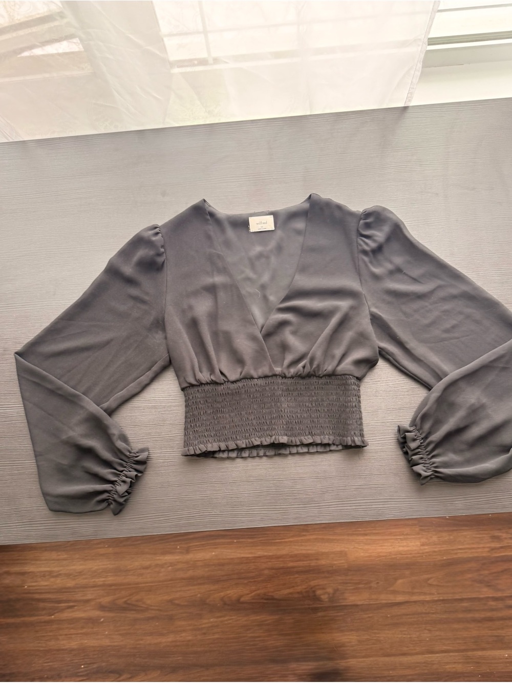 Wilfred Black Smocked-Waist V-Neck Blouse - Picture 2 of 4